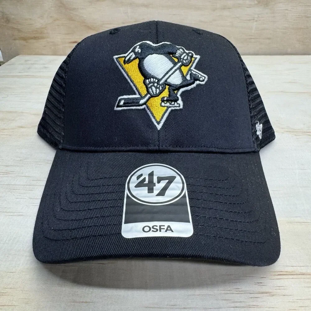 NEW Pittsburgh Penguins 47 Brand Branson MVP Trucker Cap Black Snapback
